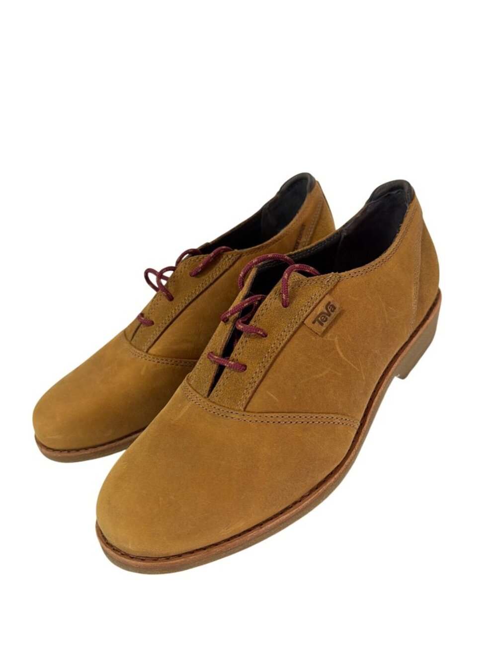 Teva NWOT De La Vina Dos Bison Tan Leather Oxford Shoes With Red Laces